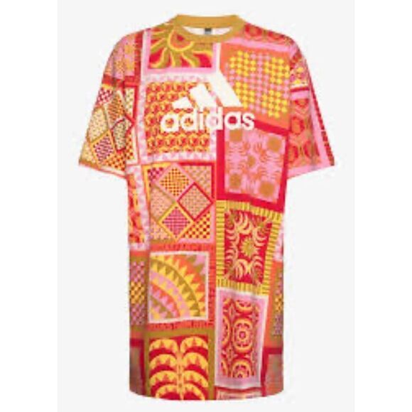 NWT Adidas x Farm Rio Crew Neck Short Sleeve Slim Dress Multi-Color Womens Large - Picture 1 of 7